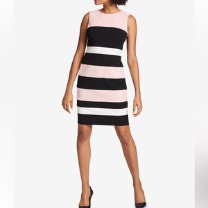 NWT Tommy Hilfiger Sz 18 Women’s Blue Pink Striped Scuba Sheath Midi Dress $109!